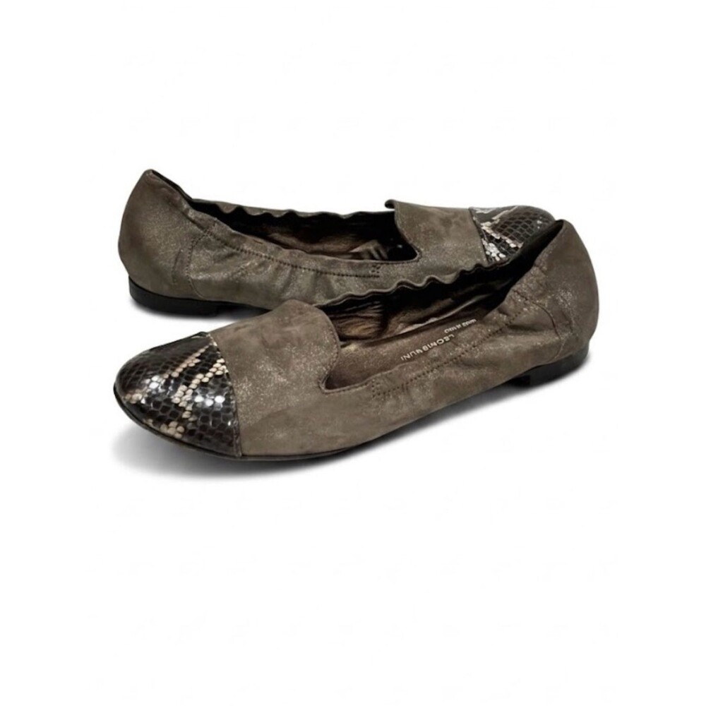 AGL Shimmer Taupe Leather Ballet Flats with Snake Print Cap 39